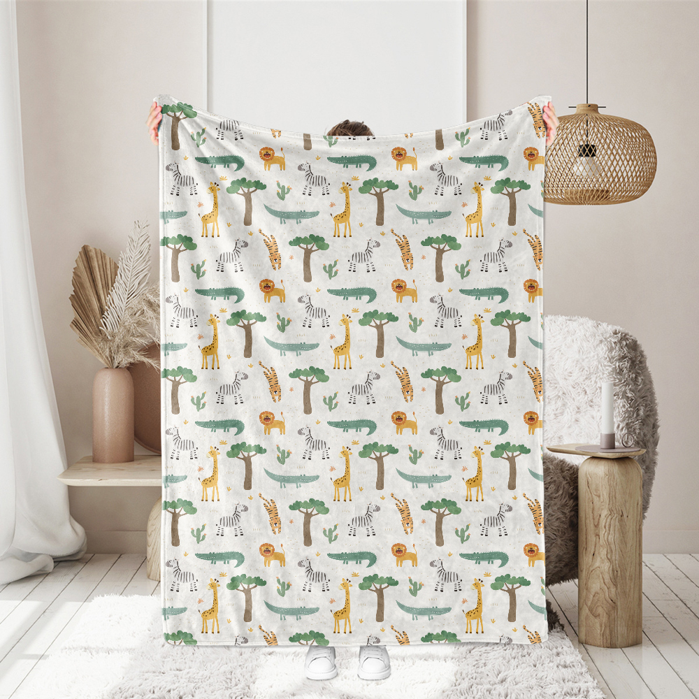 Watercolor Wildlife Lions Tigers Crocodiles Zebra Fabric - Custom Print Fabrics