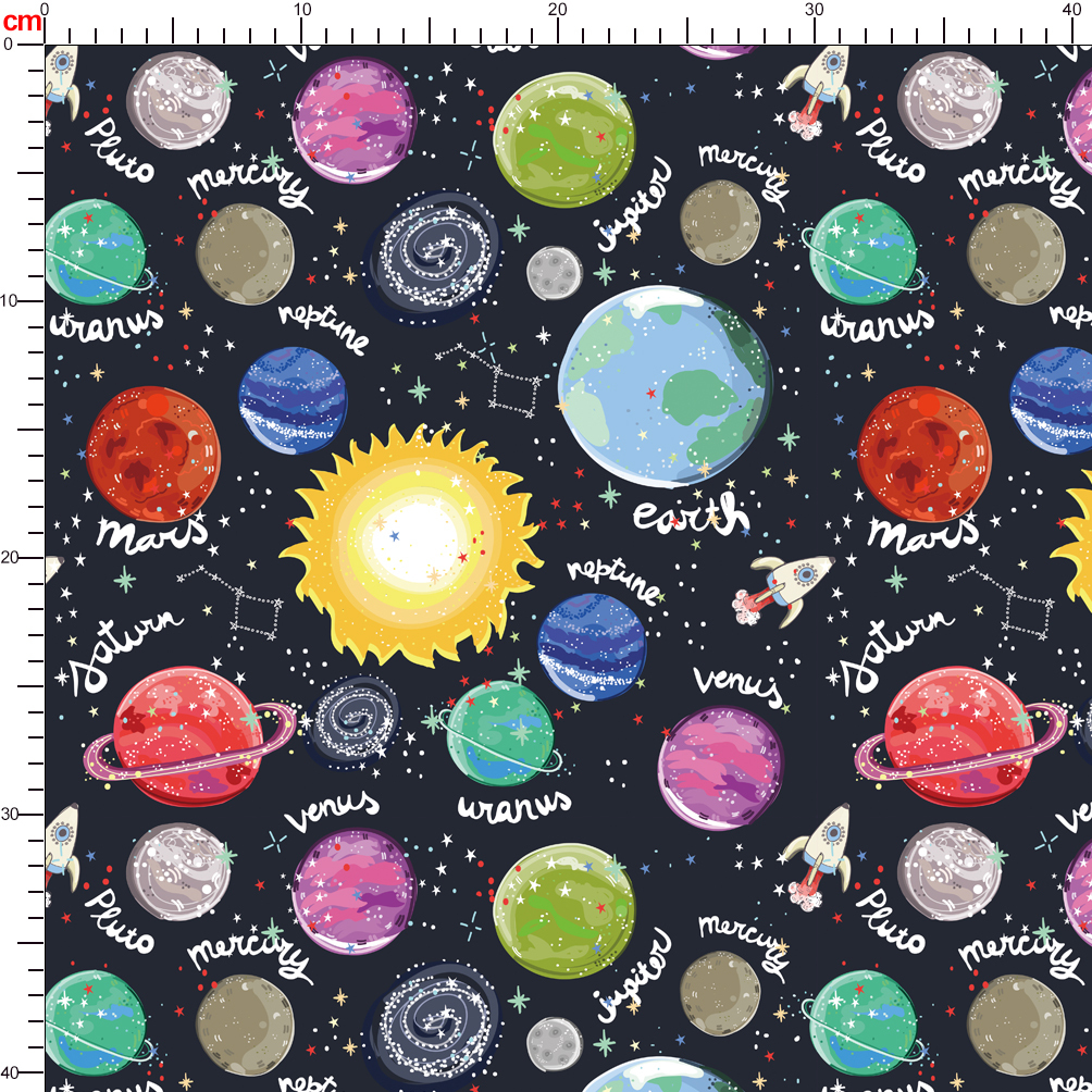 Sun Solar System Planets Spaceship Seamless Patten - Custom Print Fabrics