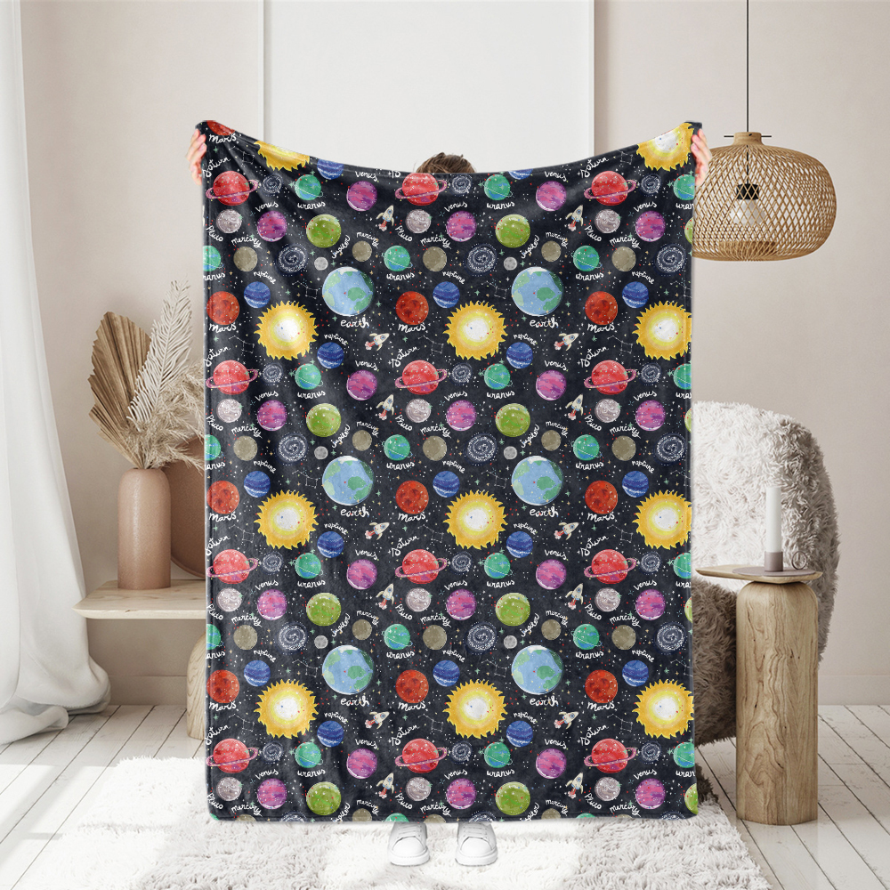 Sun Solar System Planets Spaceship Seamless Patten - Custom Print Fabrics