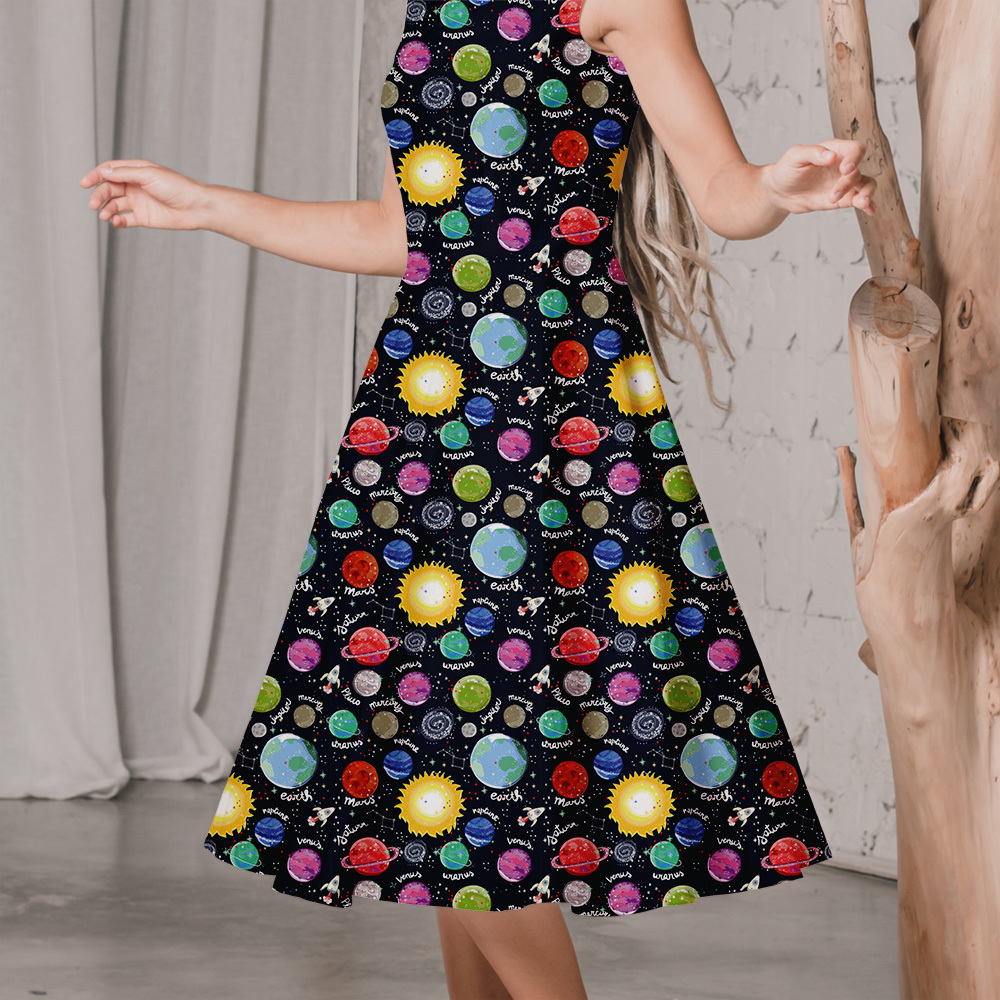 Sun Solar System Planets Spaceship Seamless Patten - Custom Print Fabrics