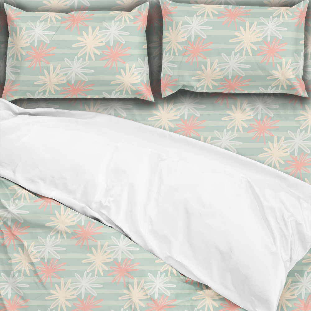Bedding Set – Chamomile Silhouette Stripe Print