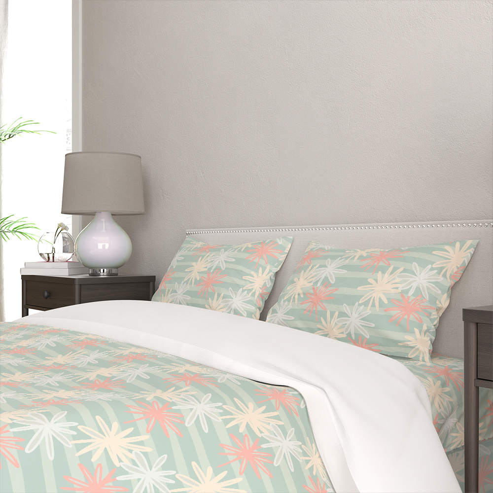 Bedding Set – Chamomile Silhouette Stripe Print