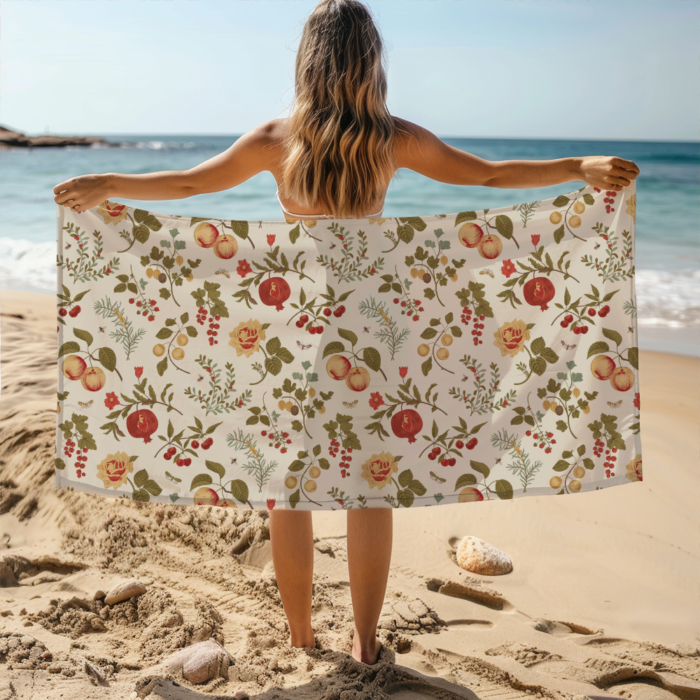 Beach Towel – Autumn Harvest Fruit & Floral Harmony Print