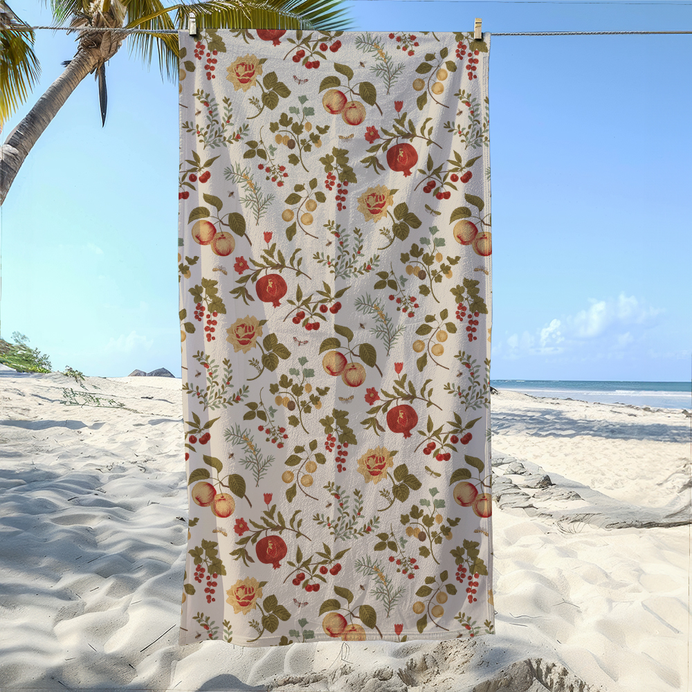 Beach Towel – Autumn Harvest Fruit & Floral Harmony Print