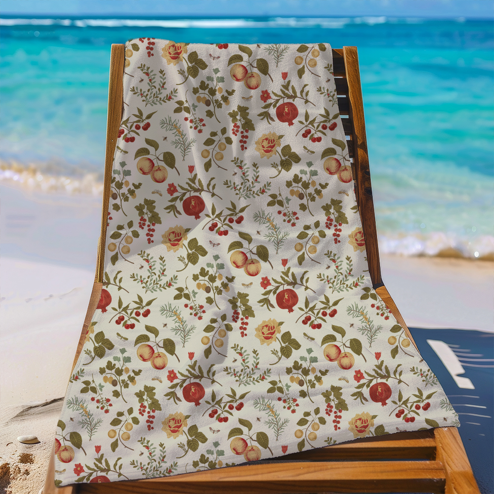 Beach Towel – Autumn Harvest Fruit & Floral Harmony Print