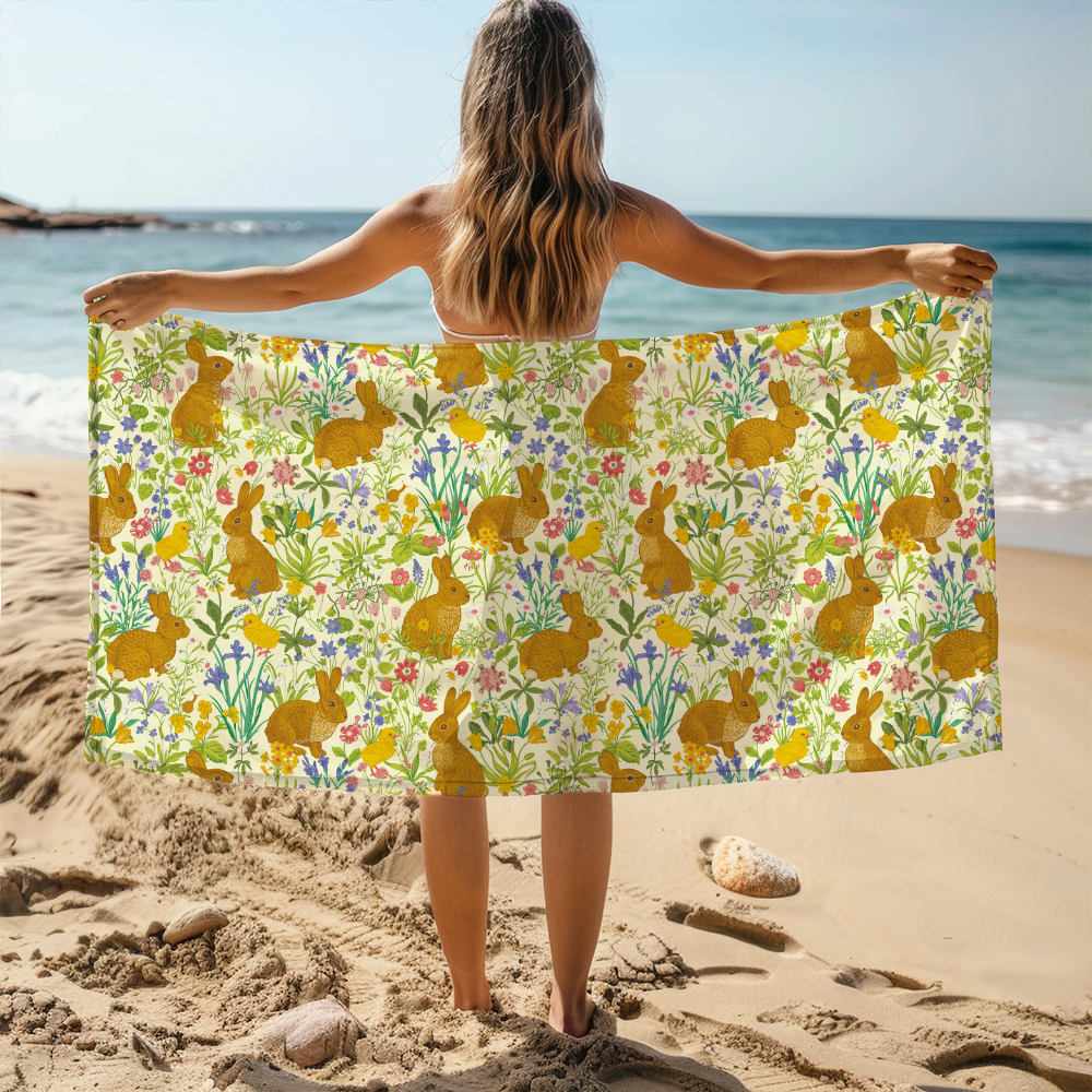 Beach Towel – Bunny Floral Vintage Botanical Illustration Print