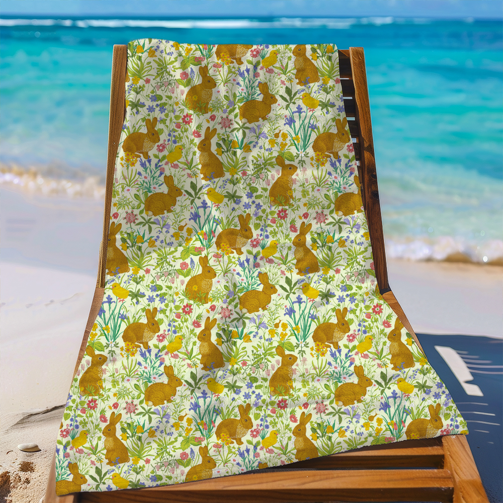Beach Towel – Bunny Floral Vintage Botanical Illustration Print