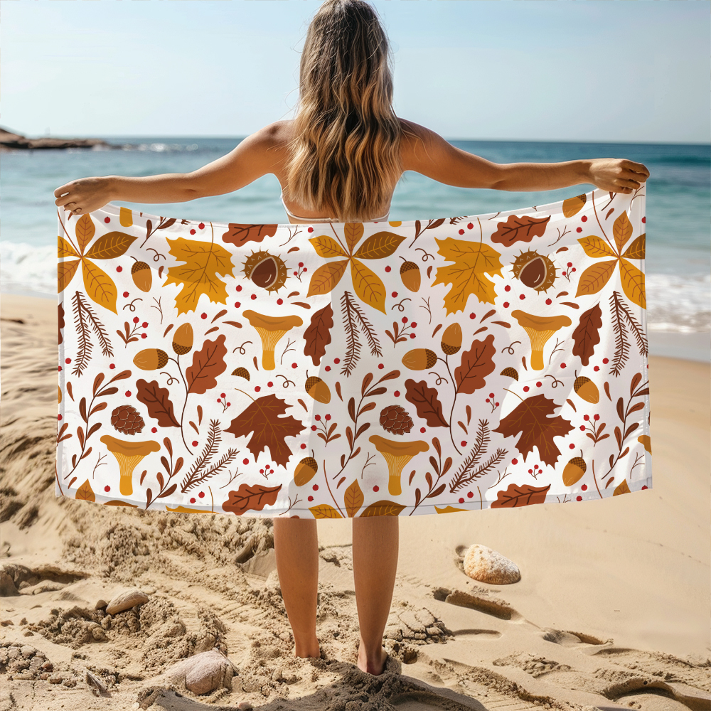 Beach Towel – Minimal Autumn Botanical Elements Print