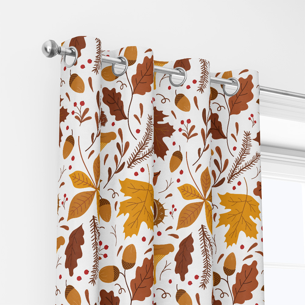Curtain – Fall Leaves, Mushroom & Acorns Botanical Print