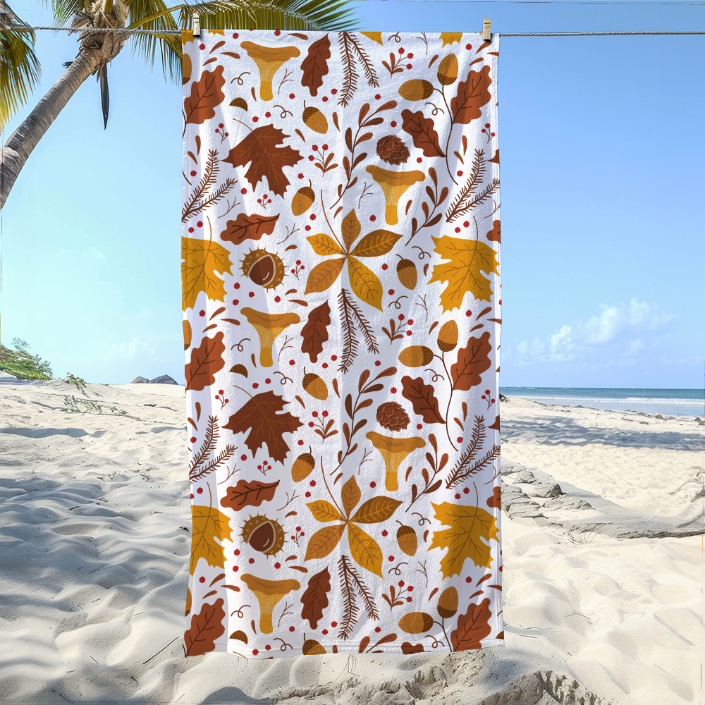 Beach Towel – Minimal Autumn Botanical Elements Print