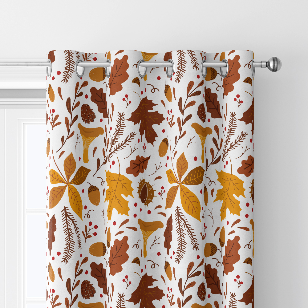Curtain – Fall Leaves, Mushroom & Acorns Botanical Print