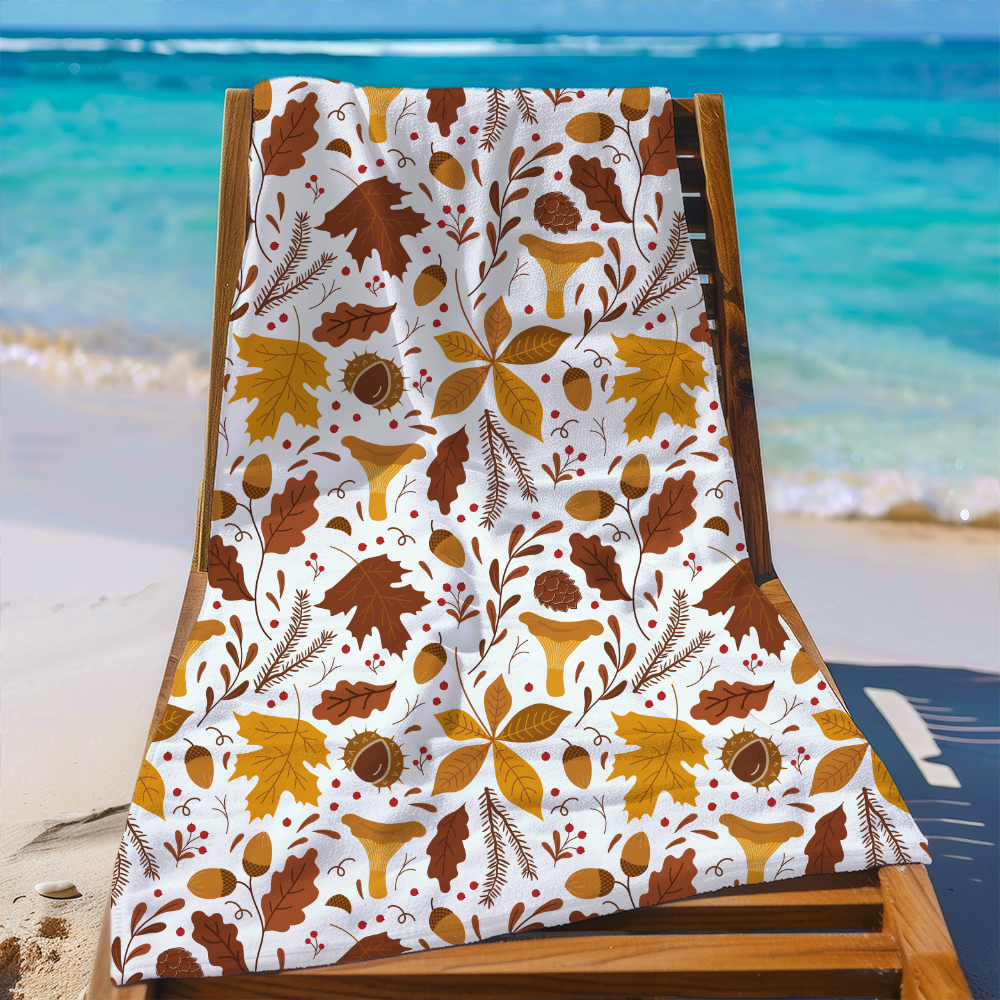 Beach Towel – Minimal Autumn Botanical Elements Print
