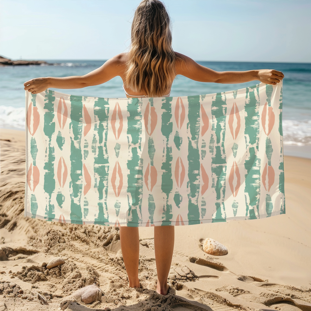 Beach Towel – Peach Mint Harmony Boho Stripe Print