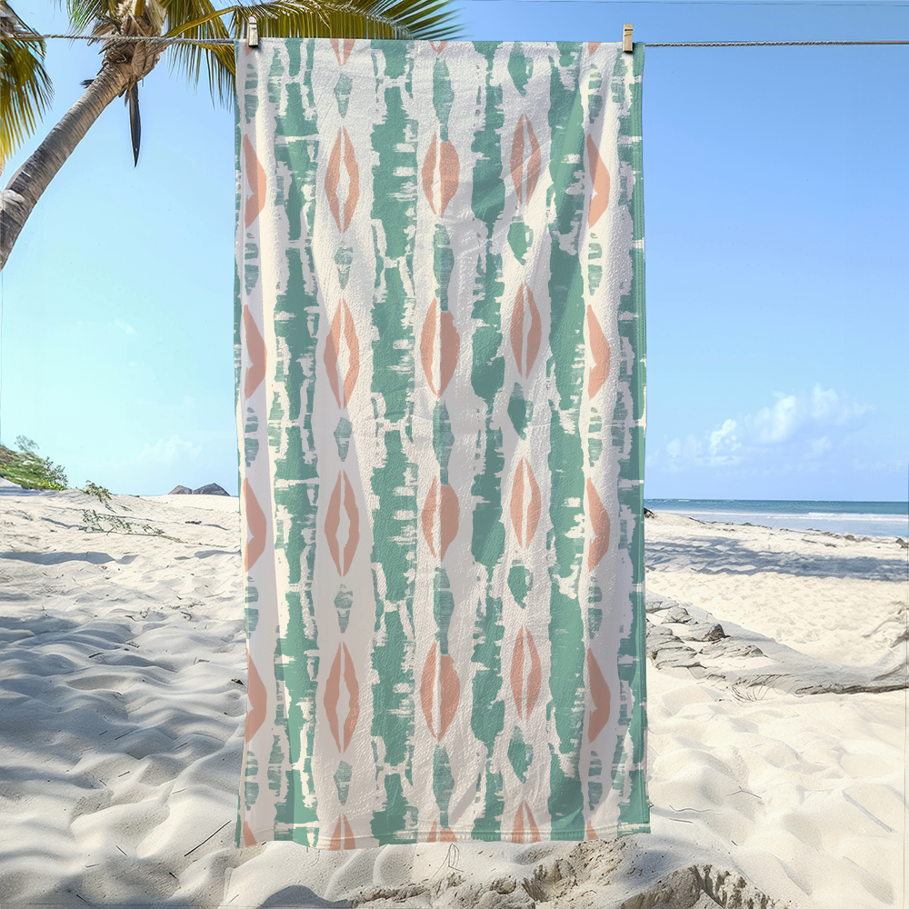 Beach Towel – Peach Mint Harmony Boho Stripe Print