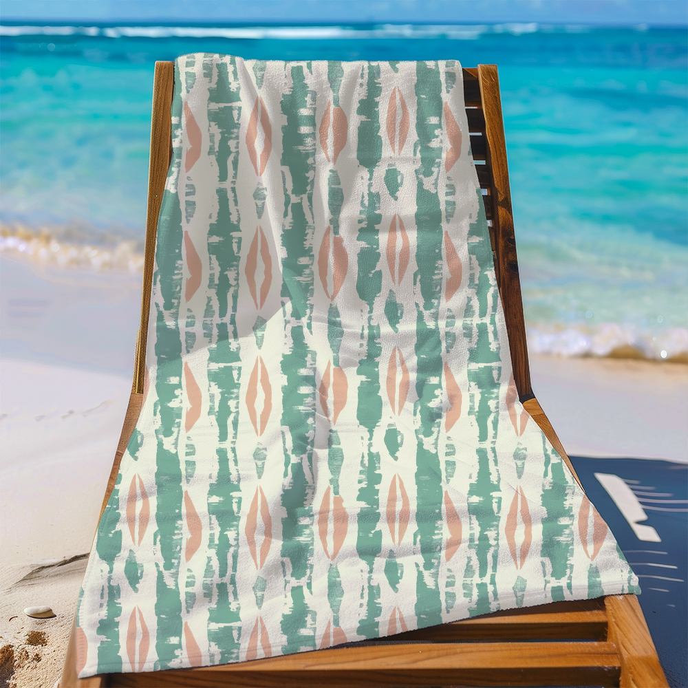 Beach Towel – Peach Mint Harmony Boho Stripe Print