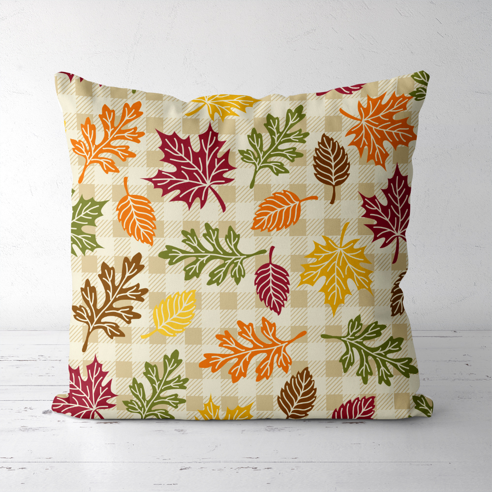 Throw Pillow – Autumn Leaves with Plaid Background