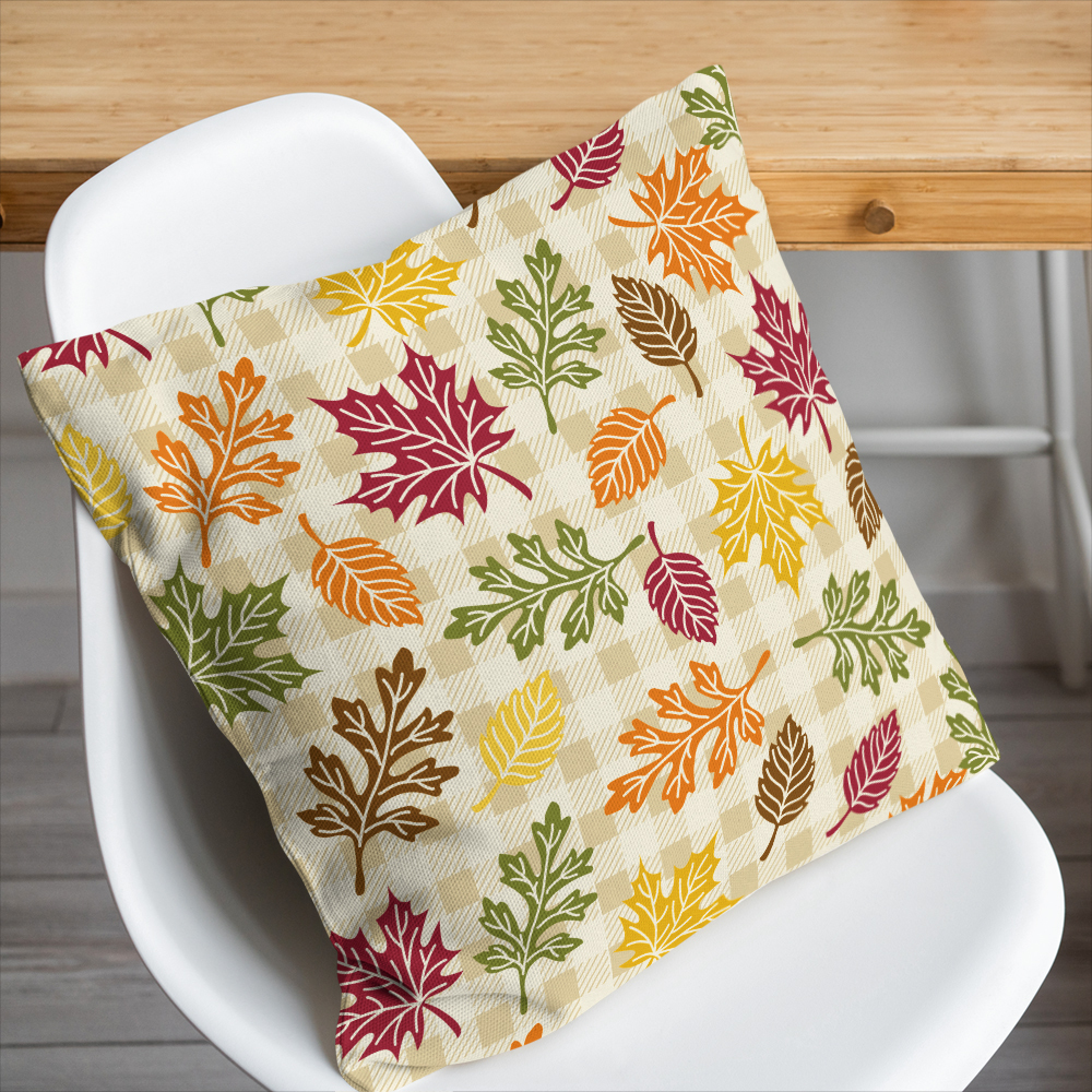 Throw Pillow – Autumn Leaves with Plaid Background