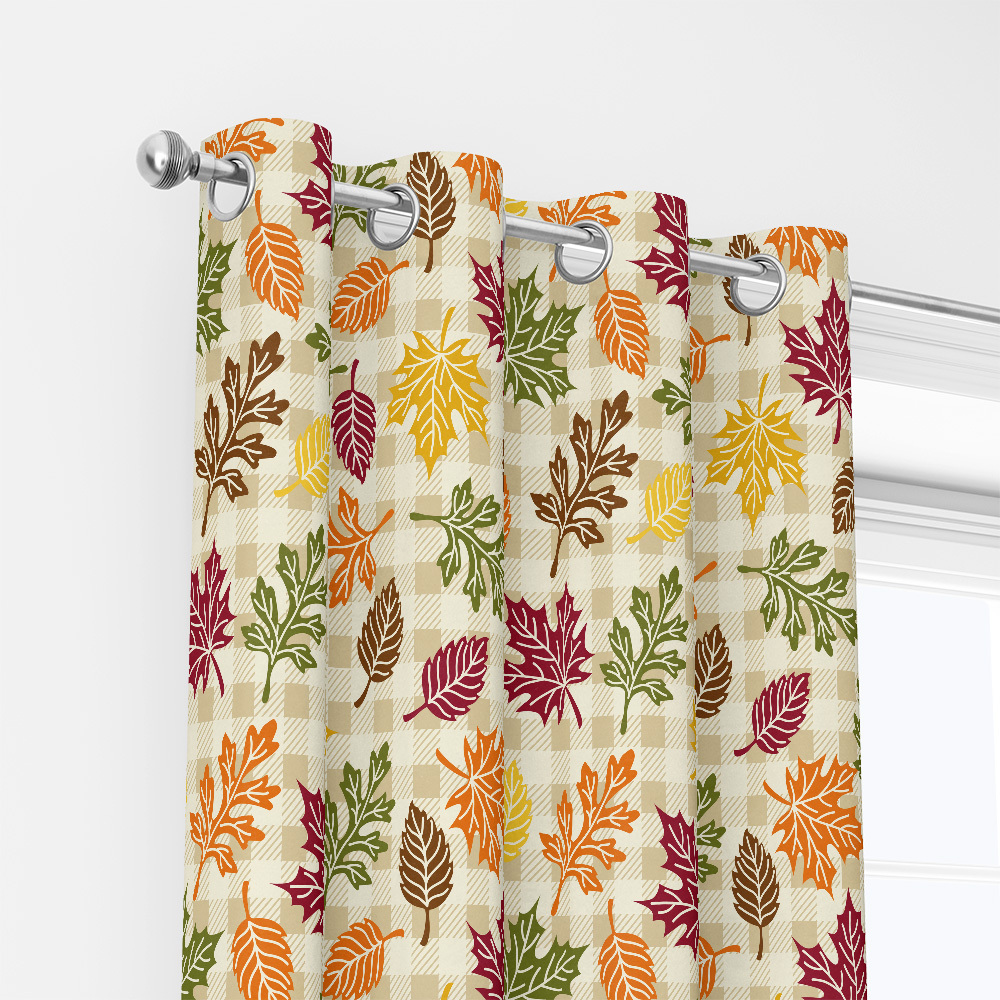 Curtain – Autumn Leaves with Plaid Background