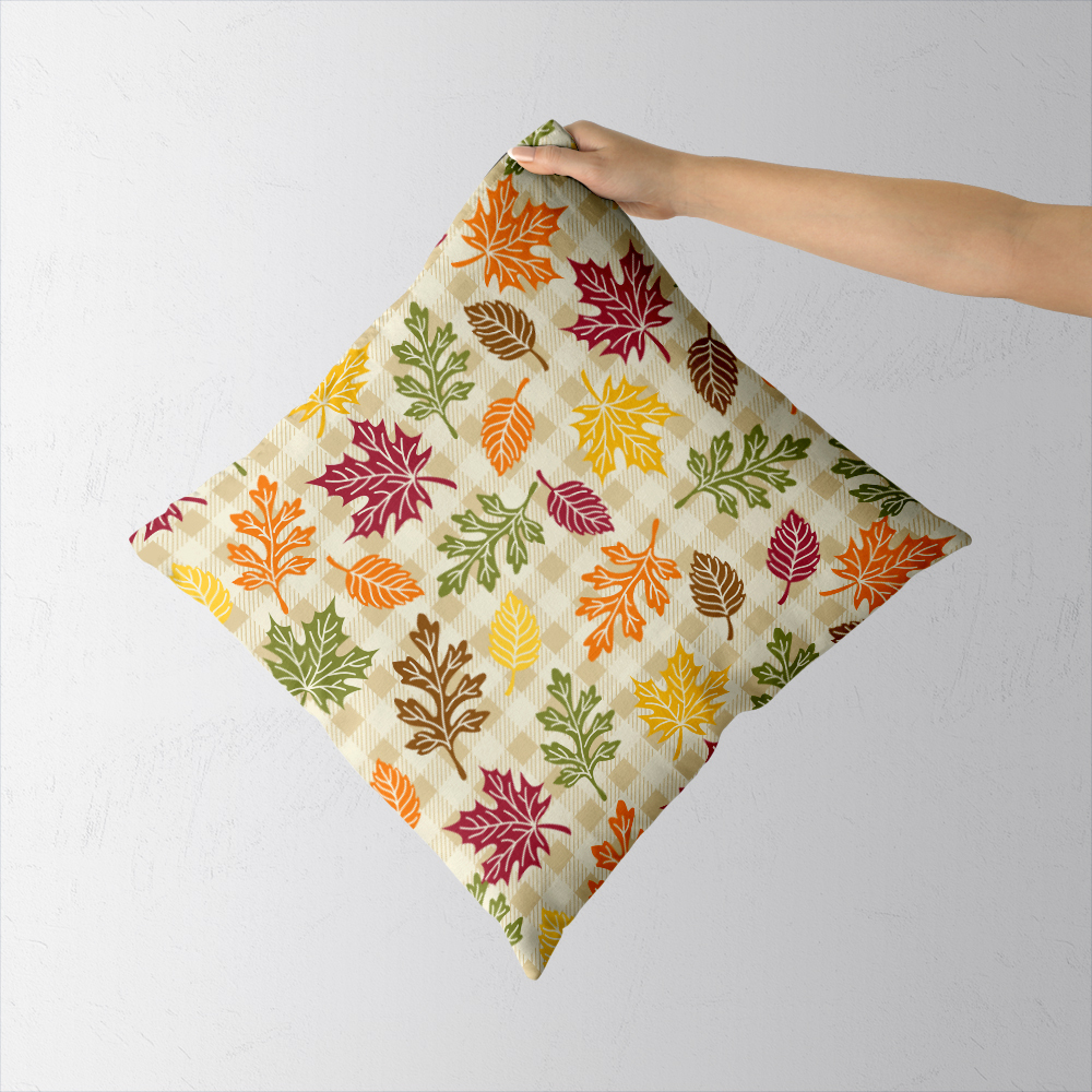 Throw Pillow – Autumn Leaves with Plaid Background