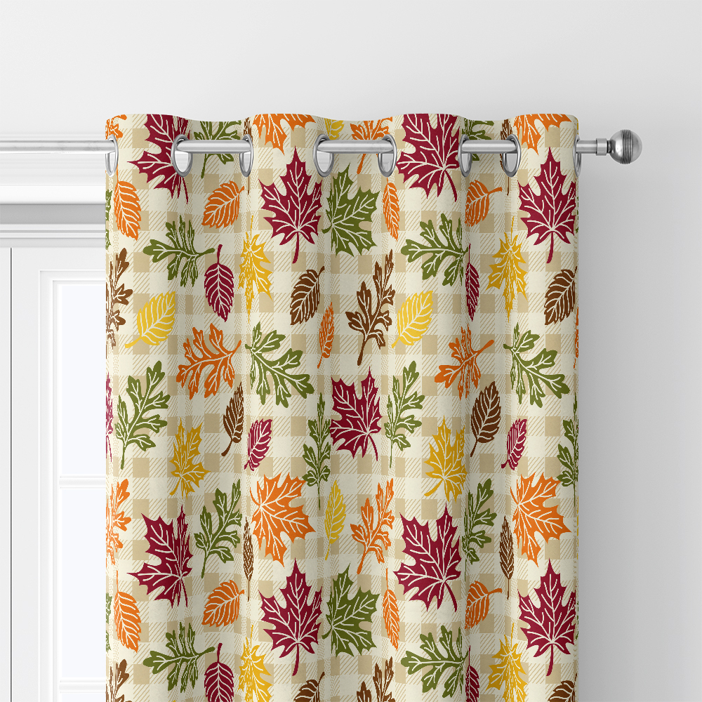 Curtain – Autumn Leaves with Plaid Background