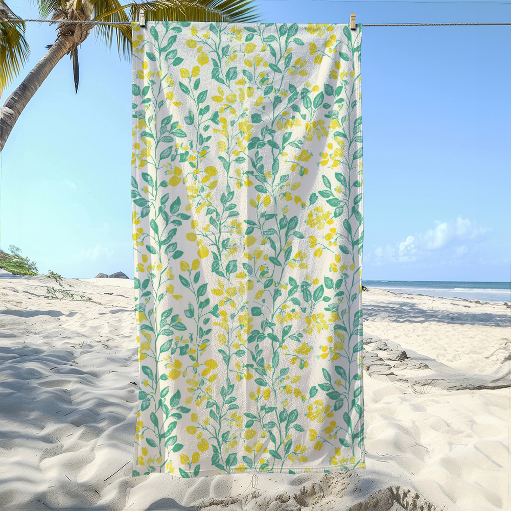 Beach Towel – Lemon Yellow Floral on Cream Background Print