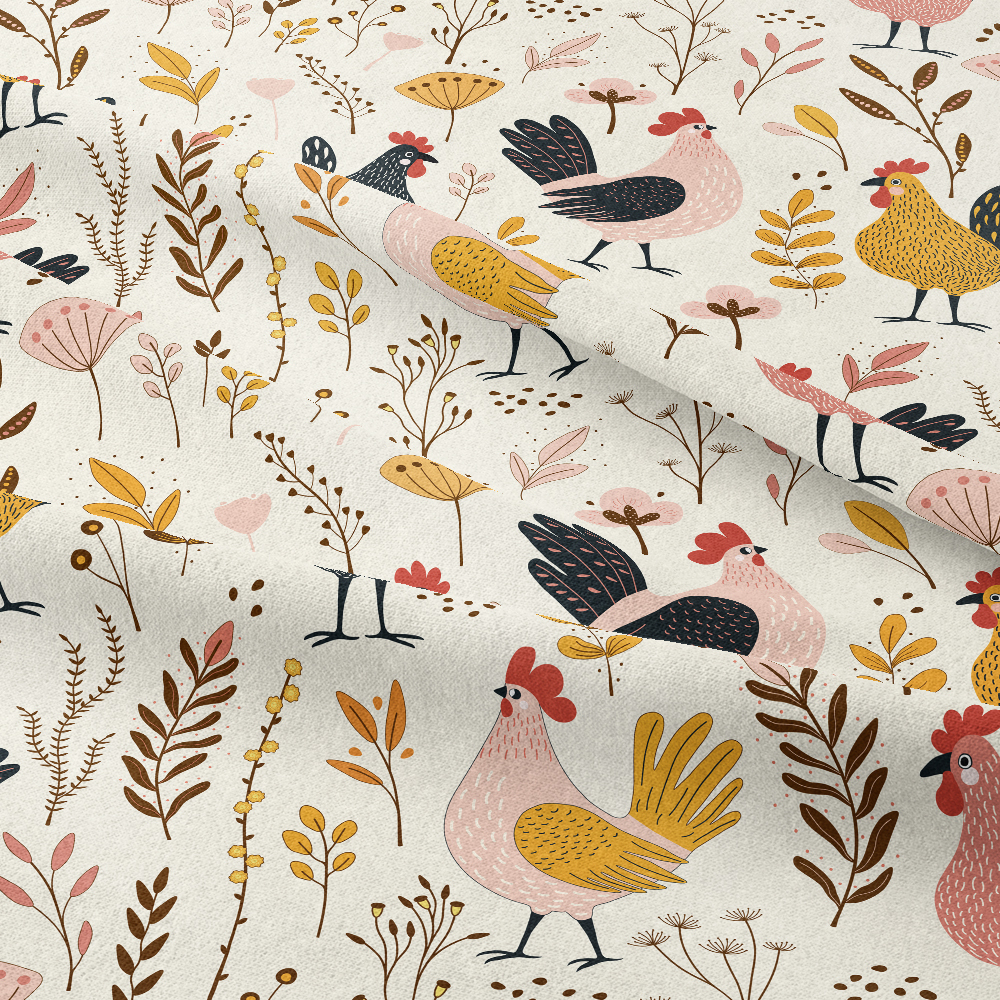 Hand - Painted Cute Chickens and Plants | Custom Print Fabric - LYCK001