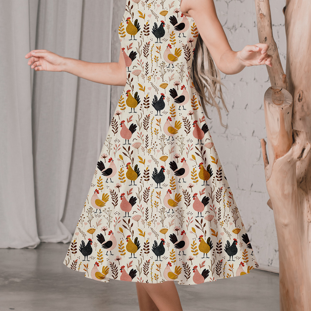 Hand - Painted Cute Chickens and Plants | Custom Print Fabric - LYCK001