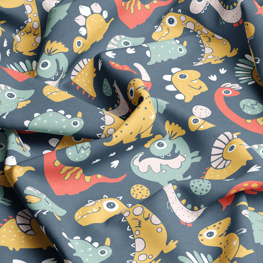 Colorful Cartoon Dinosaurs Fabric - Custom Print Fabrics