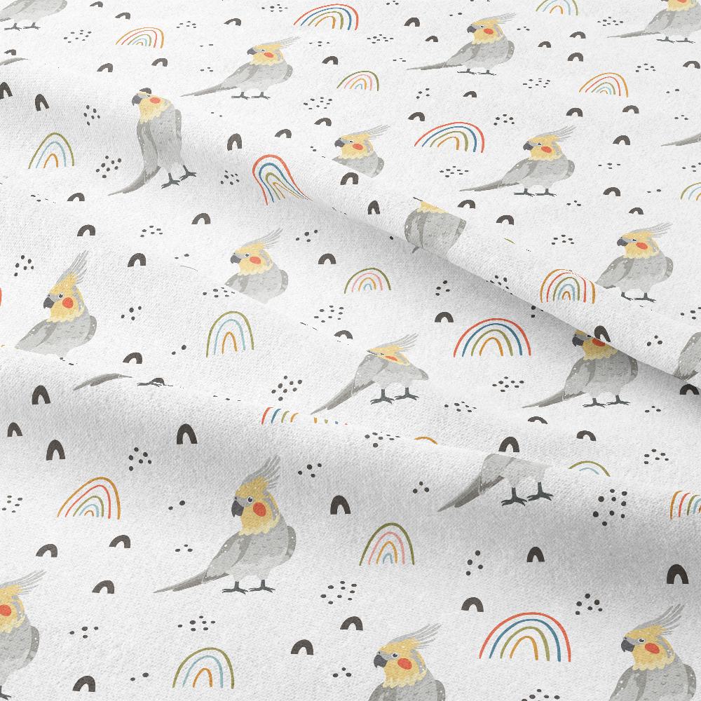 Pretty Parrot & Rainbows Fabric | Tropical Bird Pattern | Custom Print