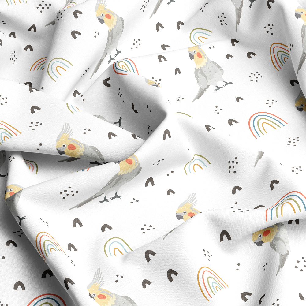 Pretty Parrot & Rainbows Fabric | Tropical Bird Pattern | Custom Print