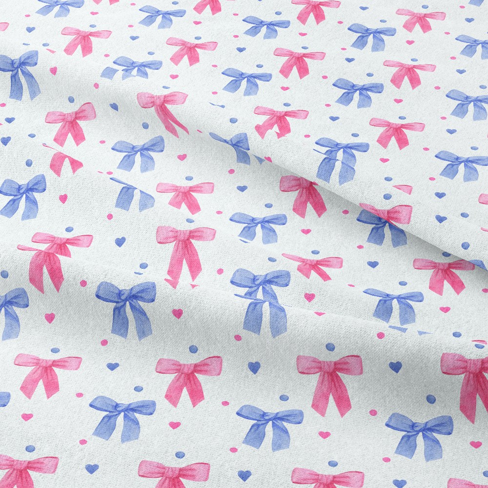 Cute Watercolor Light Red and Blue Bow Heart Polka Dot Seamless Pattern - Custom Print Fabrics