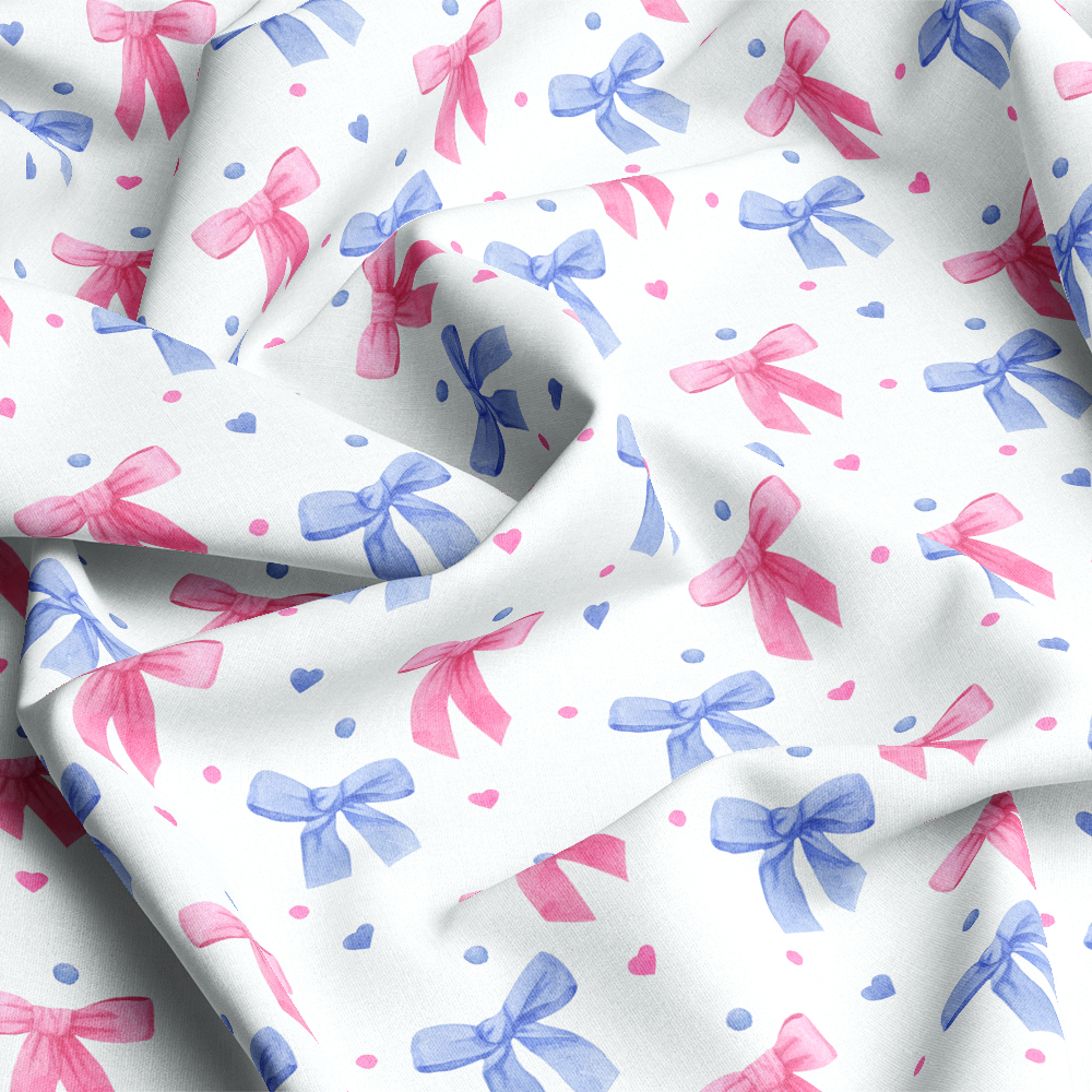 Cute Watercolor Light Red and Blue Bow Heart Polka Dot Seamless Pattern - Custom Print Fabrics