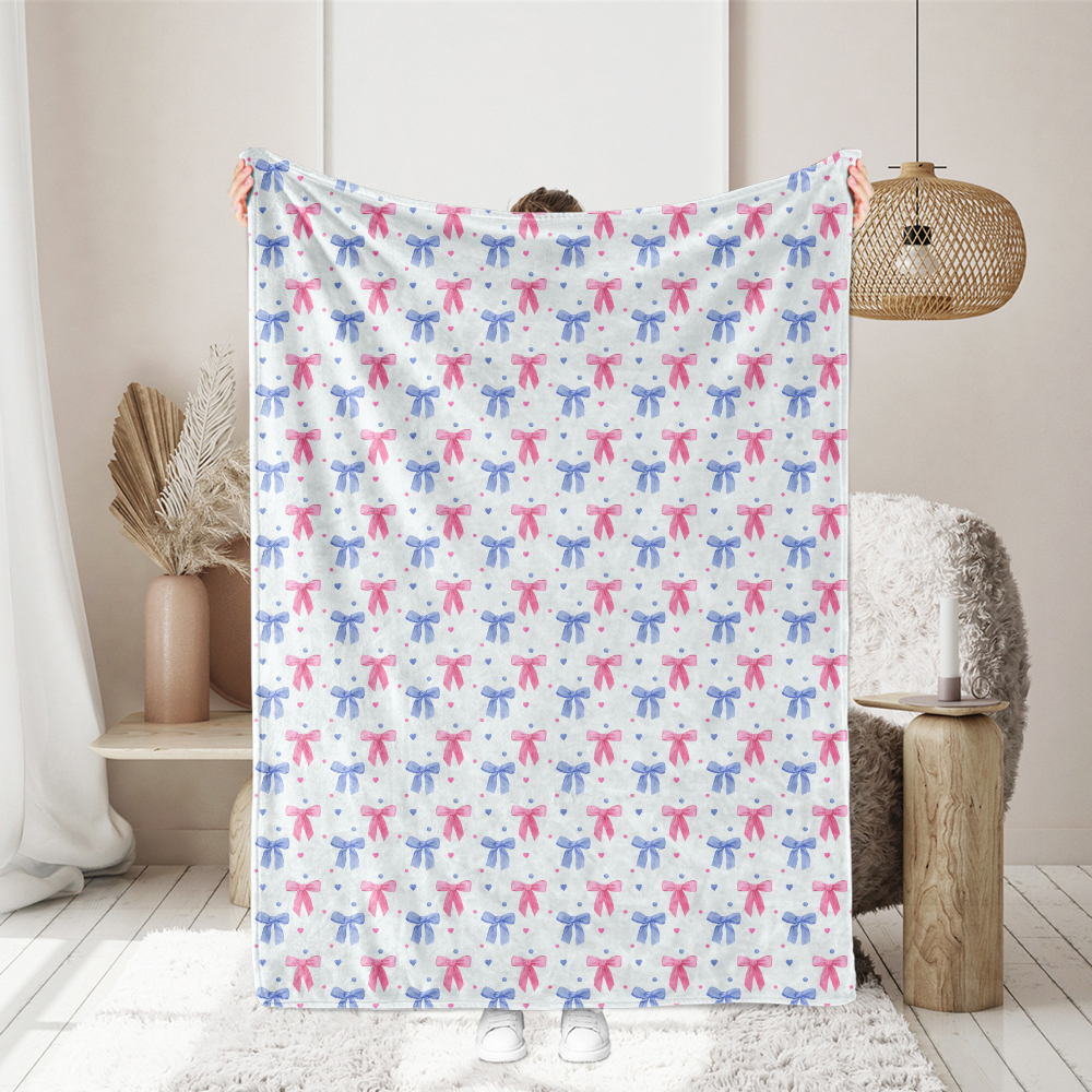 Cute Watercolor Light Red and Blue Bow Heart Polka Dot Seamless Pattern - Custom Print Fabrics