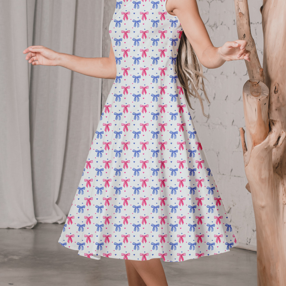 Cute Watercolor Light Red and Blue Bow Heart Polka Dot Seamless Pattern - Custom Print Fabrics