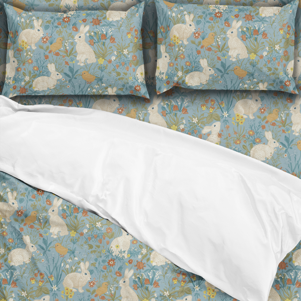 Bedding Set – Vintage Bunny Meadow Floral Print