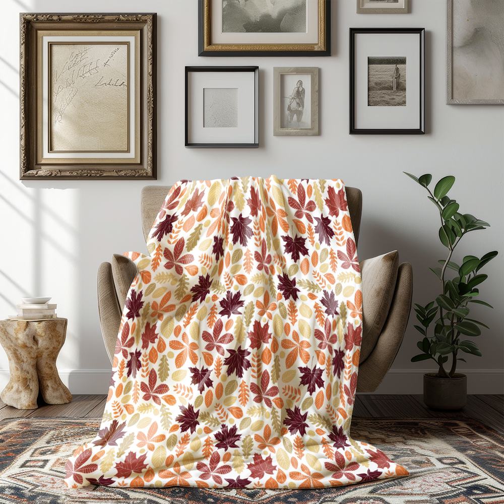 Throw Blanket – Woodcut Inspired Fall Foliage Pattern with Rich Texture