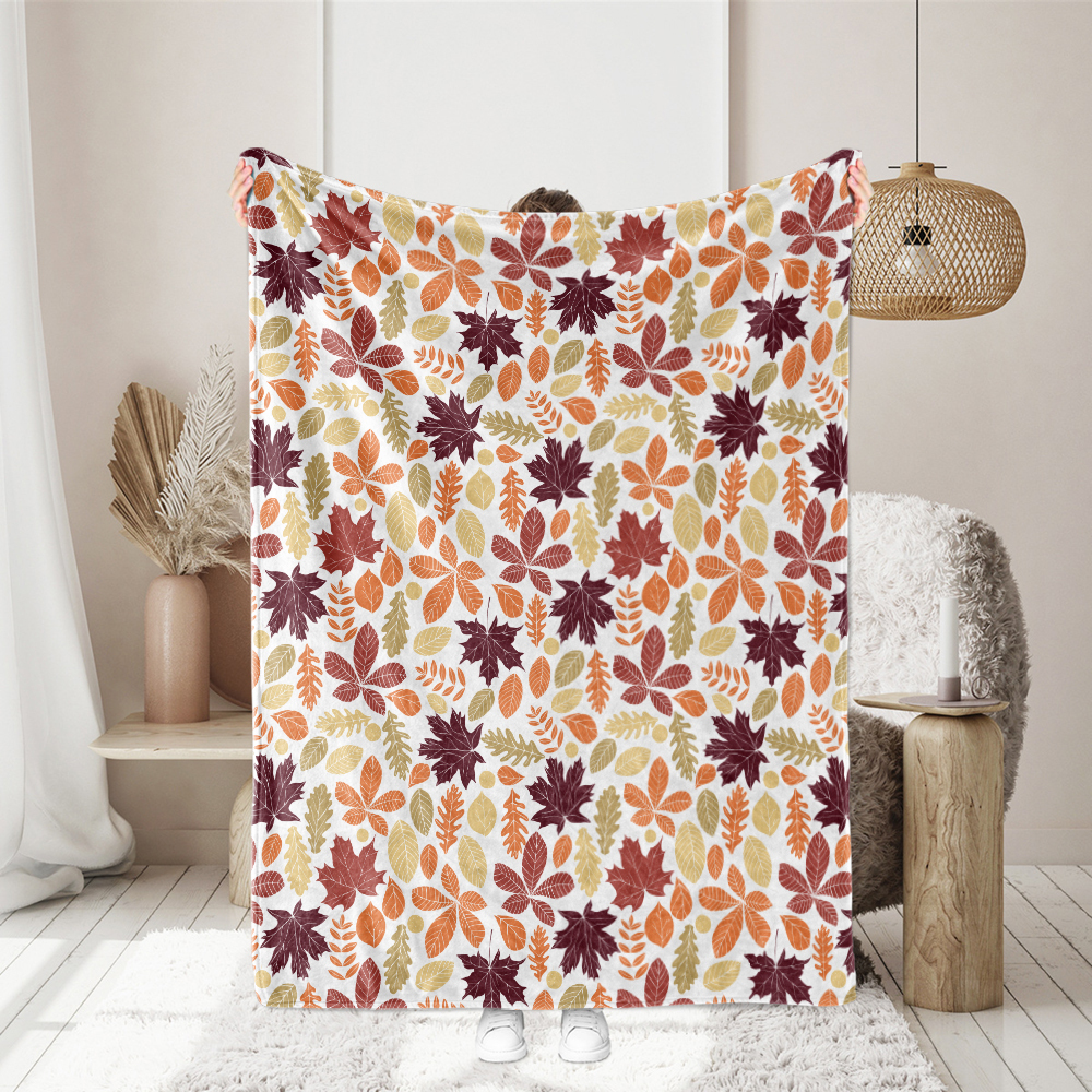 Throw Blanket – Woodcut Inspired Fall Foliage Pattern with Rich Texture