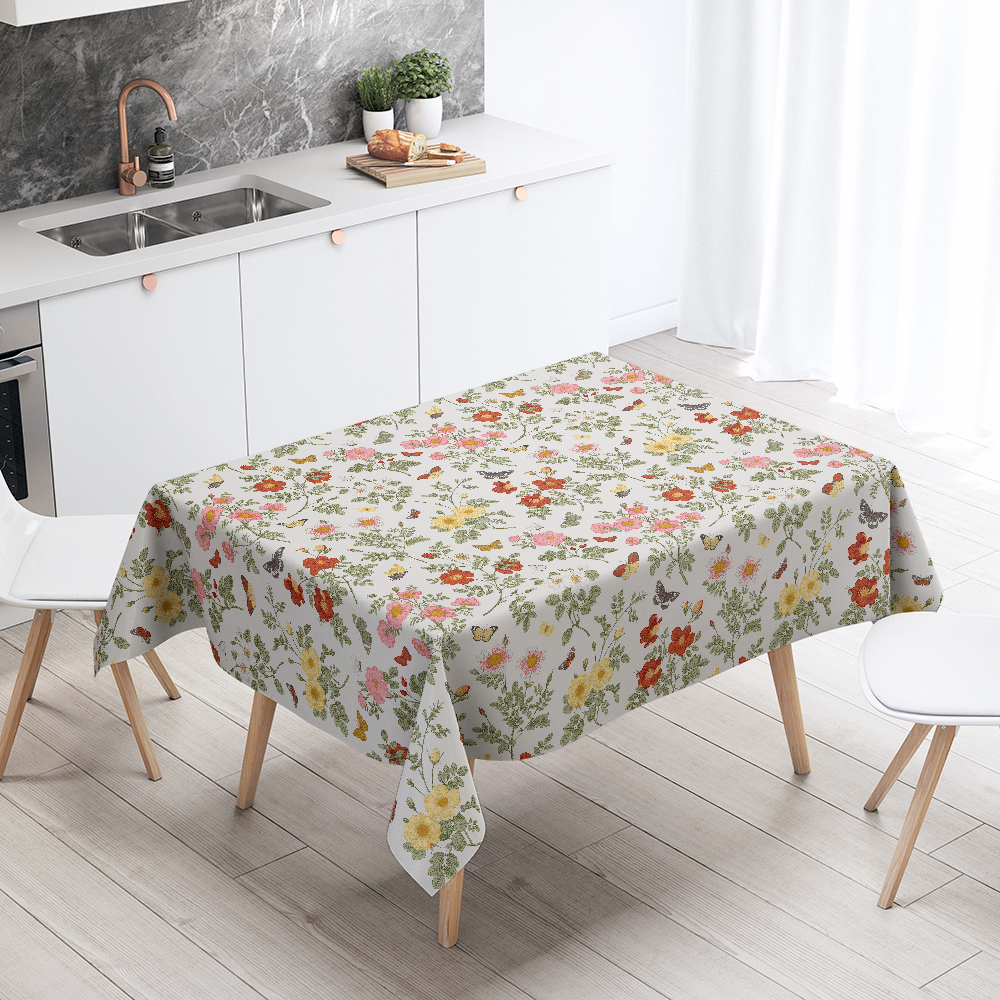 Tablecloth – Whimsical Butterfly and Rose Bloom Design for Festive Tables