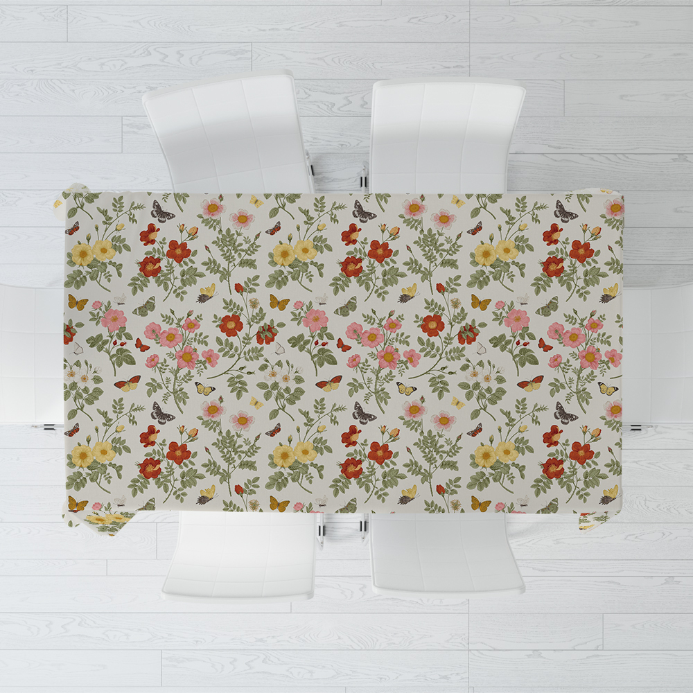 Tablecloth – Whimsical Butterfly and Rose Bloom Design for Festive Tables