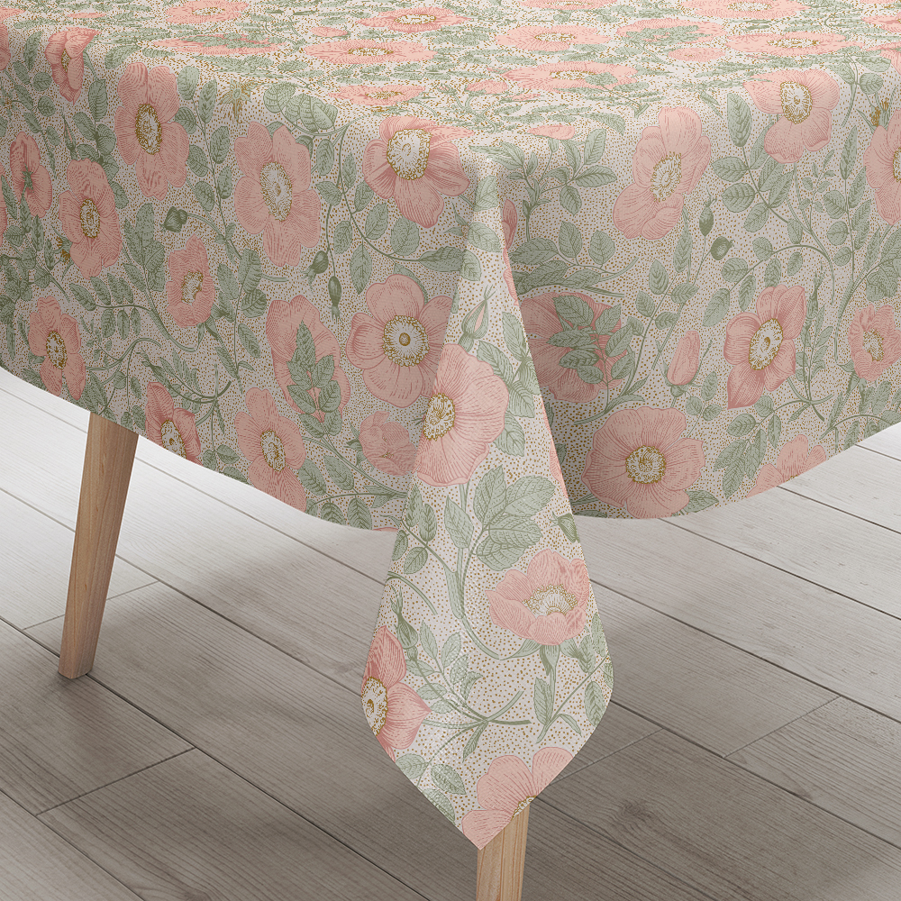 Tablecloth – Whimsical Countryside Floral Print with Delicate Pink Blooms