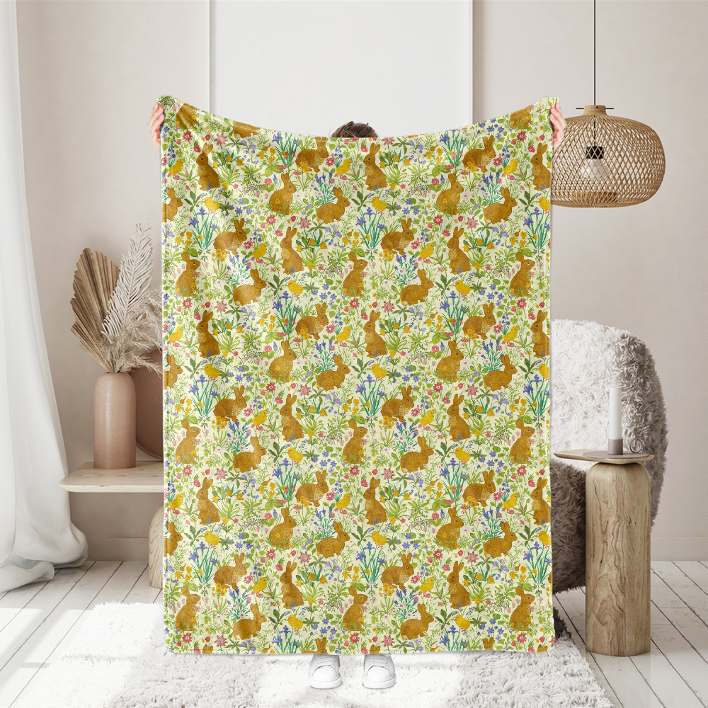 Vintage Meadow Flower and Bunny Pattern – Custom Print Fabrics