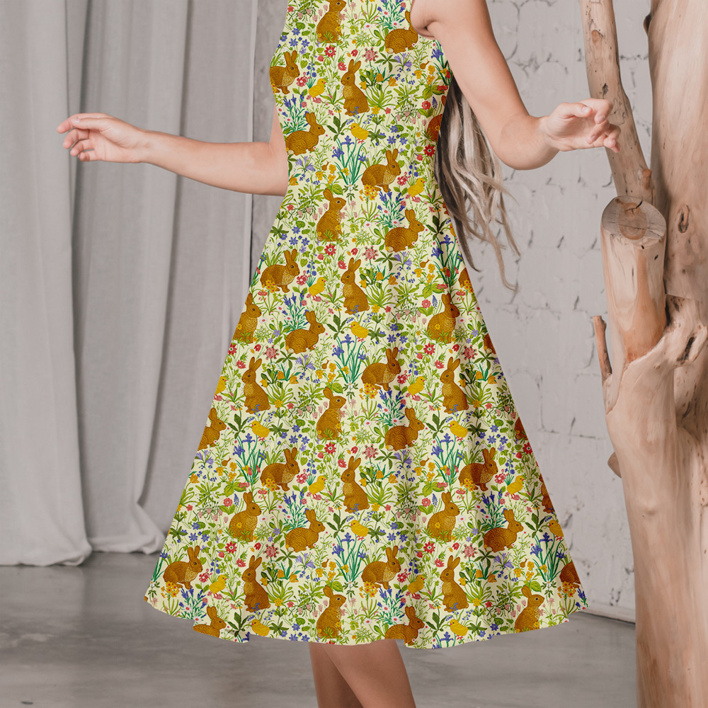 Vintage Meadow Flower and Bunny Pattern – Custom Print Fabrics