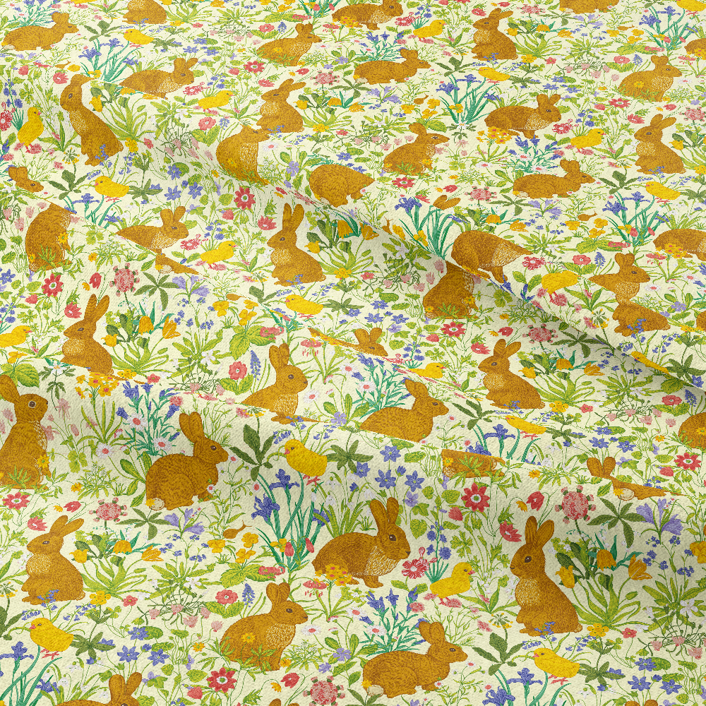 Vintage Meadow Flower and Bunny Pattern – Custom Print Fabrics