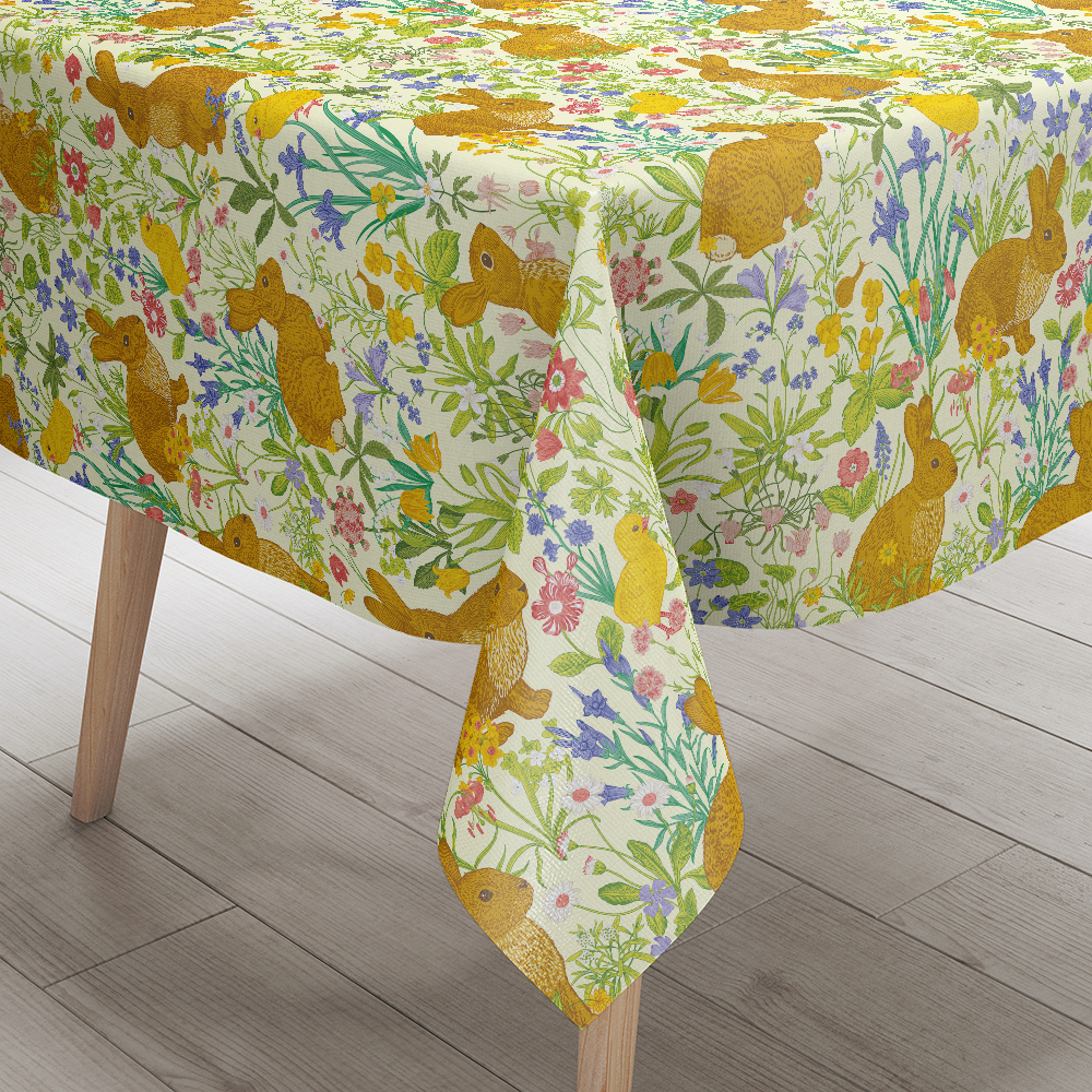 Tablecloth – Minimalist Botanical Lawn Pattern with Clean Bunny Graphics