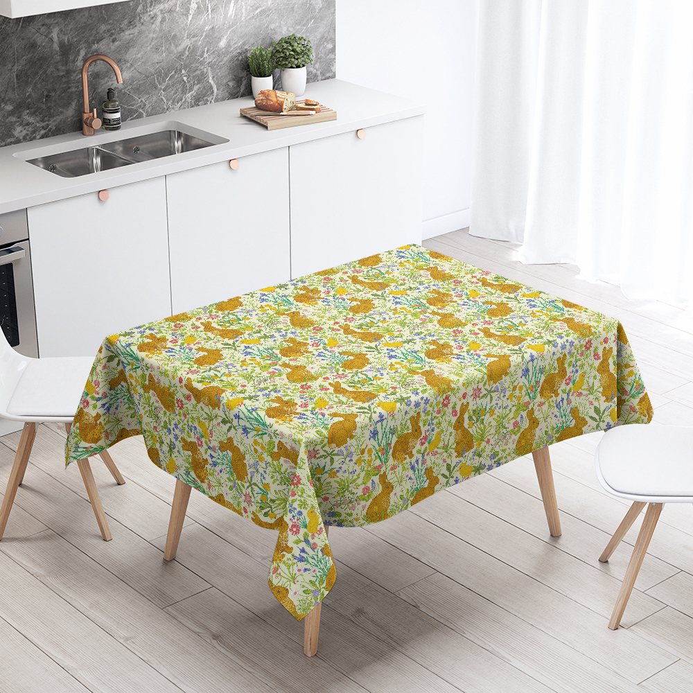 Tablecloth – Minimalist Botanical Lawn Pattern with Clean Bunny Graphics