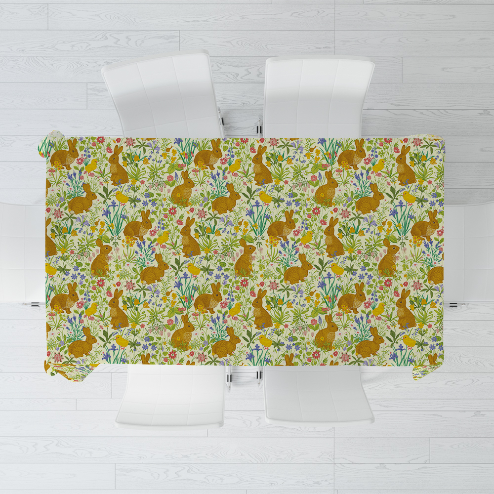 Tablecloth – Minimalist Botanical Lawn Pattern with Clean Bunny Graphics