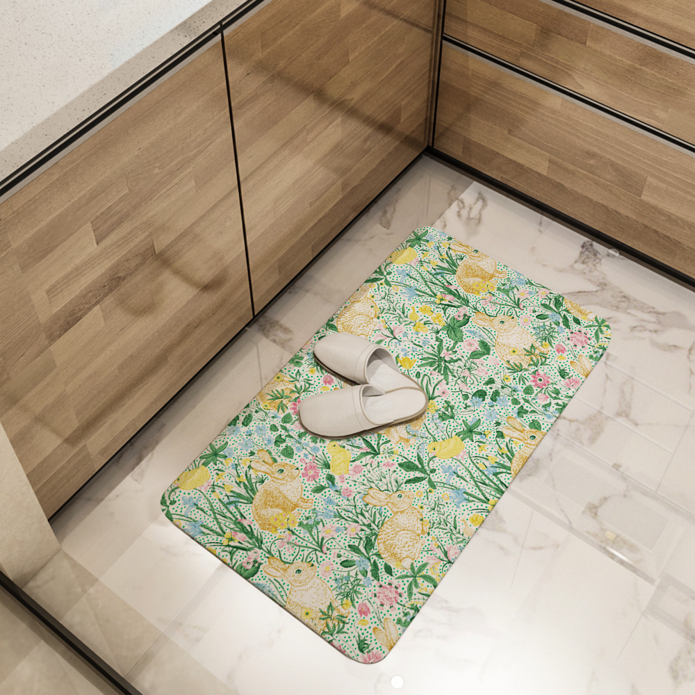 Kitchen Floor Mats – Vintage Bunny Meadow Floral Print