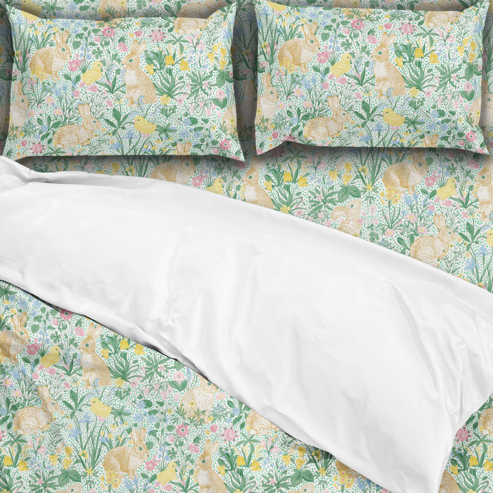Bedding Set – Vintage Bunny Meadow Floral Print