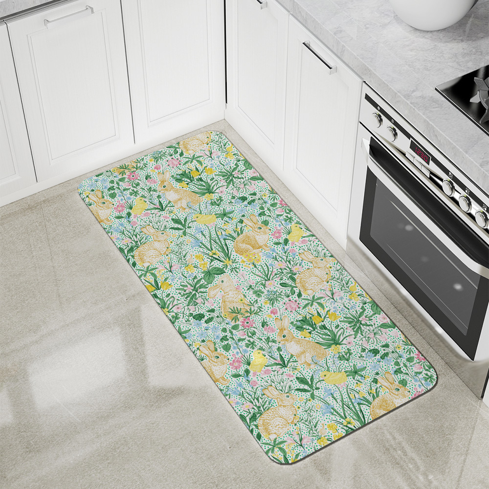 Kitchen Floor Mats – Vintage Bunny Meadow Floral Print