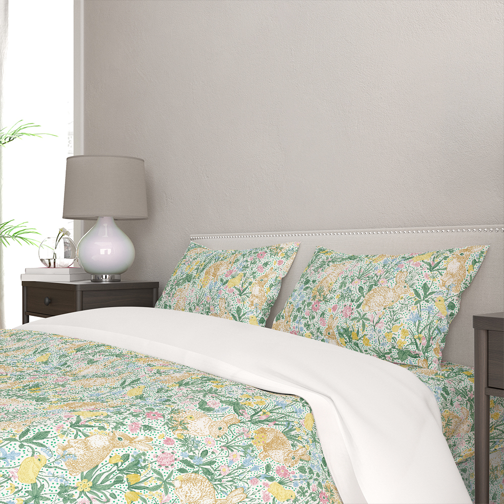 Bedding Set – Vintage Bunny Meadow Floral Print
